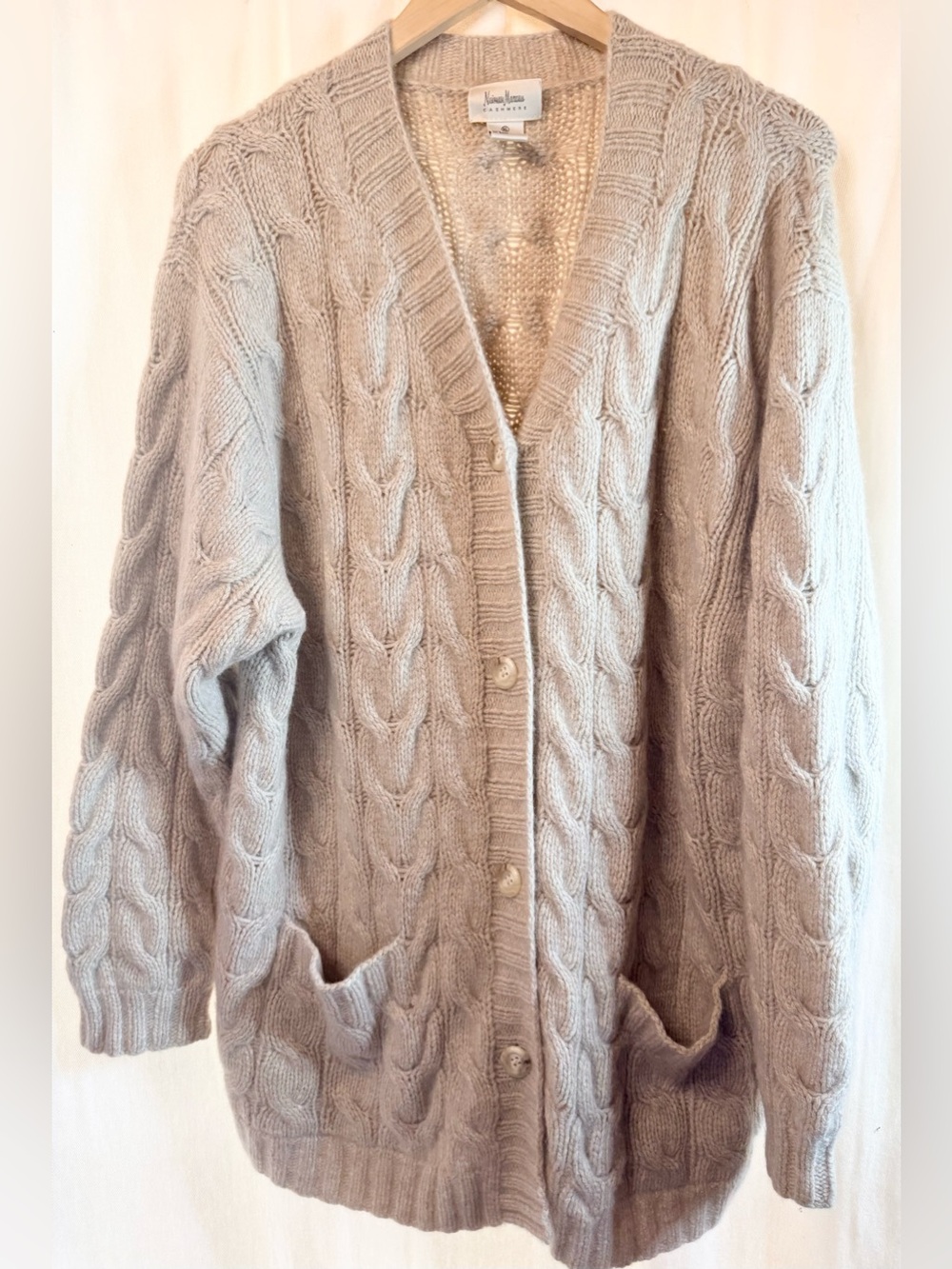Neiman Marcus Lux Cashmere Cable Knit Button-Front Cardigan - One Of A Kind